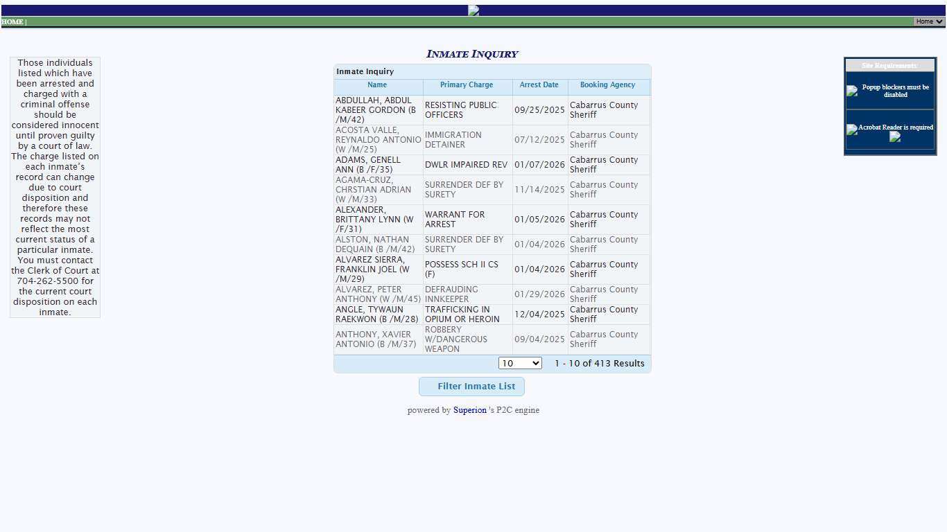Cabarrus Sheriff Office P2C - provided by OSSI